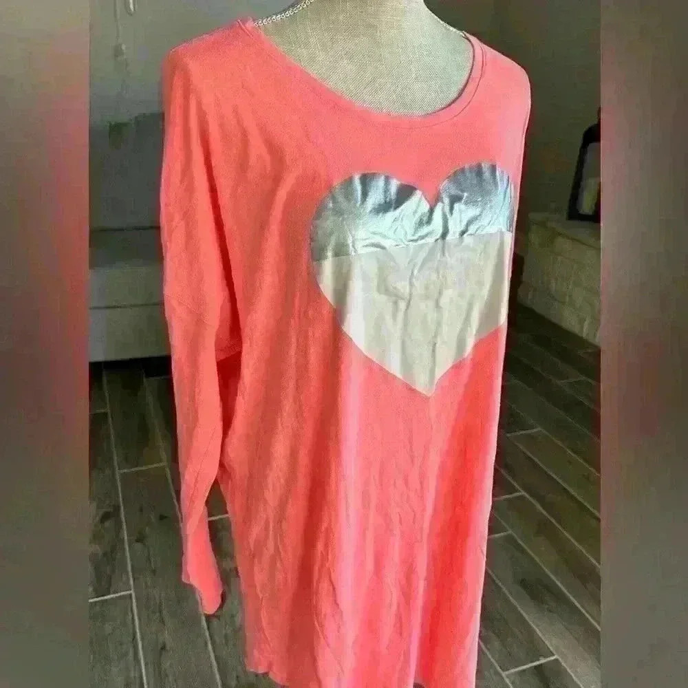Victorias Secret NEON Foil Bling HEART Night Gown Sleepshirt Pajamas XL - Picture 7 of 7
